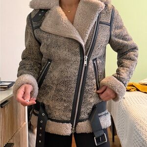 All Saints Teddy Jacket - Black and Cream